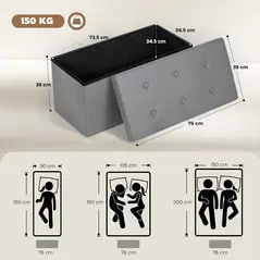 HOMCOM Storage Ottoman Bench, 89L PU Leather Folding Foot Rest Stool, End of Bed Bench, Easy Assembly, for Living Room, Bedroom, Entryway, Grey - 3