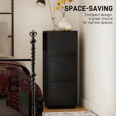 HOMCOM Slim Bedside Table, Narrow Bedside Cabinet with Open Shelf and 2 Drawers for Bedroom, Living Room, Black - 5