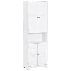 HOMCOM Tall Freestanding Bathroom Cabinet Retro Shutters w/ 3 Compartments Shelves Elevated Base Narrow Organiser White 60L x 30W x 182.5H cm - 1