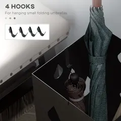 HOMCOM Steel Umbrella Stand, Square Umbrella Holder with 4 Hooks and Removable Drip Tray, Hollowed Umbrella Basket for Hallway, Black - 6