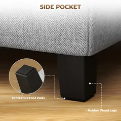 HOMCOM Square Footstool, Small Ottoman with Side Pocket, Linen Fabric Footrest Foot Stool with Rubber Wood Legs and Padded Seat for Living Room, Bedroom, Entryway, 35 x 35 x 35cm, Light Grey - 7