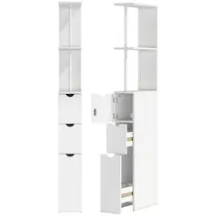 HOMCOM Slim Bathroom Storage Cabinet with Drawers, Tall Bathroom Cupboard with 2-Tier Shelf, White - 1