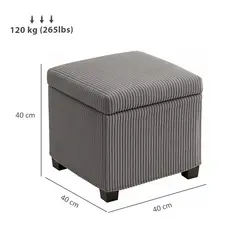 HOMCOM Storage Ottoman Bench, Corduroy Footstool with Removable Lid and Legs, 40cm Storage Chest Box for Living Room, Bedroom, Hallway, Grey - 3