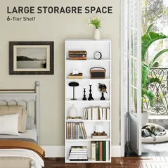 HOMCOM Six Shelf Bookcase - White - 4