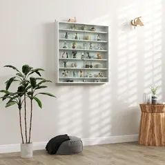 HOMCOM Six Shelf Display Cabinet, with Glass Doors - White - 2