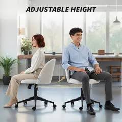 HOMCOM Teddy Fleece Office Chair with Wheels - Cream White - 6