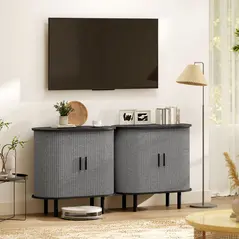 HOMCOM Tambour Sideboard with Fluted Sliding Doors, Modern Kitchen Cupboard with Storage Shelves and Wooden Legs, Grey - 8