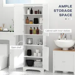 HOMCOM Tall Freestanding Bathroom Cabinet Retro Shutters w/ 3 Compartments Shelves Elevated Base Narrow Organiser White 60L x 30W x 182.5H cm - 4