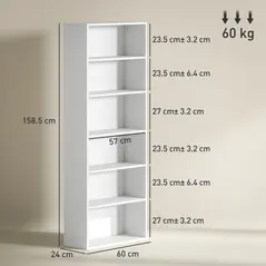 HOMCOM Six Shelf Bookcase - White - 3