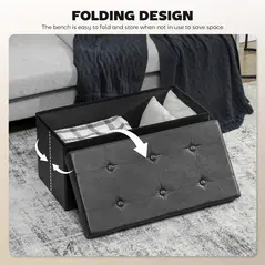 HOMCOM Storage Ottoman Bench, 89L PU Leather Folding Foot Rest Stool, End of Bed Bench, Easy Assembly, for Living Room, Bedroom, Entryway, Black - 6