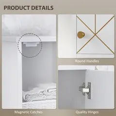 HOMCOM Tall Bathroom Storage Cabinet with Doors, Slim Bathroom Storage Unit with Adjustable Shelves, Freestanding Bathroom Storage Unit, White - 8