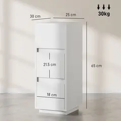 HOMCOM Slim Bedside Table, Narrow Bedside Cabinet with Open Shelf and 2 Drawers for Bedroom, Living Room, White - 3