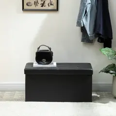 HOMCOM Storage Ottoman Bench, 89L PU Leather Folding Foot Rest Stool, End of Bed Bench, Easy Assembly, for Living Room, Bedroom, Entryway, Black - 9