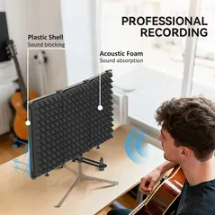 HOMCOM Studio Microphone Isolation Shield, Foldable Adjustable Recording Studio Equipment, 3-Panel High Density Absorbent Foam Shield with 3/8" Threaded Mount, Black - 4