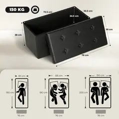 HOMCOM Storage Ottoman Bench, 89L PU Leather Folding Foot Rest Stool, End of Bed Bench, Easy Assembly, for Living Room, Bedroom, Entryway, Black - 3