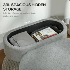 HOMCOM Teddy Fleece Storage Ottoman - Grey - 4