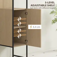 HOMCOM Tall Bathroom Cabinet with Open Shelves and Adjustable Shelf - Natural Wood Finish - 5