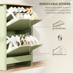 HOMCOM Slim Shoe Cabinet, Narrow Shoe Cupboard with 2 Flip Drawers, Adjustable Shelves for 12 Pairs of Shoes, Green - 6