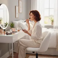 HOMCOM Teddy Fleece Office Chair with Wheels - Cream White - 9