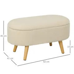 HOMCOM Teddy Fleece Storage Ottoman - Cream White - 3