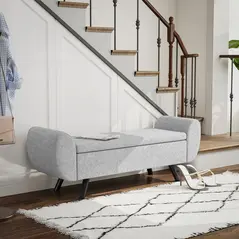 HOMCOM Storage Ottoman with Armrest, Upholstered Linen Storage Bench, Window Seat with Rubberwood Legs, Footstool for Bedroom Living Room, Hallway, Dark Grey - 8