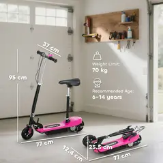 HOMCOM Steel Ride on Powered Scooter, Folding E-Scooter with Warning Bell, 15km/h Maximum Speed, for 6-14 Years Old, Pink - 3