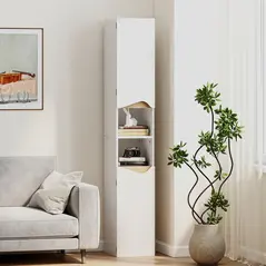 HOMCOM Tall Slim Bathroom Cabinet with 2 Doors, 2 Shelves - White - 8