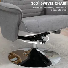 HOMCOM Swivel Recliner Chair with Footstool, Velvet Recliner Armchair with Ottoman, Steel Base, Upholstered Reclining Chair for Living Room, Bedroom, Office, Grey - 5