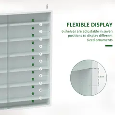 HOMCOM Six Shelf Display Cabinet, with Glass Doors - White - 4