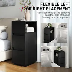 HOMCOM Slim Bedside Table, Narrow Bedside Cabinet with Open Shelf and 2 Drawers for Bedroom, Living Room, Black - 6