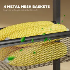 HOMCOM Slim Storage Trolley, 5-Tier Kitchen Cart on Wheels with Wood-effect Top, Handle for Living Room, Bathroom, Black - 4