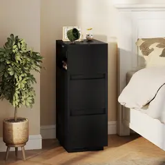 HOMCOM Slim Bedside Table, Narrow Bedside Cabinet with Open Shelf and 2 Drawers for Bedroom, Living Room, Black - 2