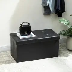 HOMCOM Storage Ottoman Bench, 89L PU Leather Folding Foot Rest Stool, End of Bed Bench, Easy Assembly, for Living Room, Bedroom, Entryway, Black - 2