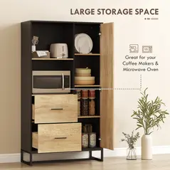 HOMCOM Tall Kitchen Cupboard, Freestanding Kitchen Pantry Cabinet with Adjustable Shelves, Drawers and Soft Close Door, 160cm - 4