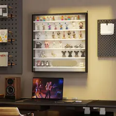 HOMCOM Six Shelf Display Cabinet, with Glass Doors - Black and White - 9