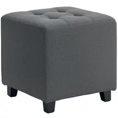 HOMCOM Square Footstool, Small Ottoman with Side Pocket, Linen Fabric Footrest Foot Stool with Rubber Wood Legs and Padded Seat for Living Room, Bedroom, Entryway, 35 x 35 x 35cm, Grey - 1