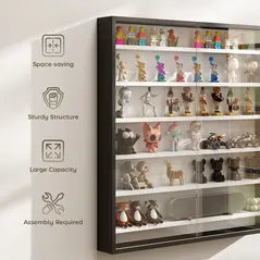 HOMCOM Six Shelf Display Cabinet, with Glass Doors - Black and White - 6