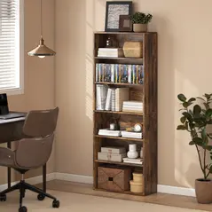 HOMCOM Six Shelf Bookcase - Rustic Brown - 7