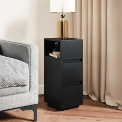 HOMCOM Slim Bedside Table, Narrow Bedside Cabinet with Open Shelf and 2 Drawers for Bedroom, Living Room, Black - 9