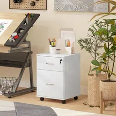 HOMCOM Two Drawer Lockable Filing Cabinet - White Wood Grain - 7