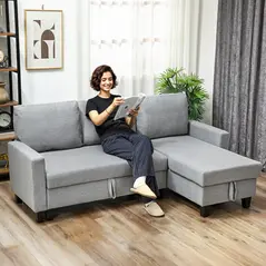 HOMCOM Three-Seater Storage Sofa Bed - Grey - 2