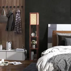 HOMCOM Three-Shelf Standing Lamp - Brown/White - 8