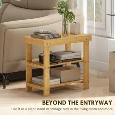 HOMCOM Two Shelf Bamboo Shoe Storage Bench - Natural Finish - 6