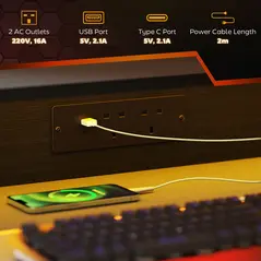 HOMCOM Two-Level LED Gaming Desk - Black - 5