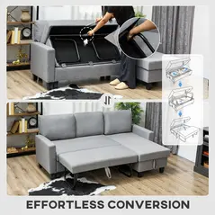 HOMCOM Three-Seater Storage Sofa Bed - Grey - 5