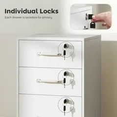 HOMCOM Three Drawer Wood-Effect Filing Cabinet - White - 7