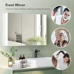 HOMCOM Three-Mirror Bathroom Storage Cabinet - White - 6
