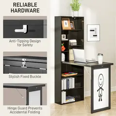 HOMCOM Three-Part Work Desk, with Storage and Writing Board - Black - 7