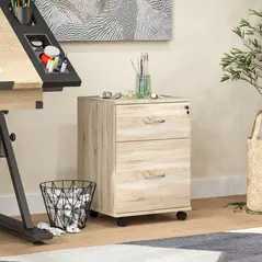 HOMCOM Two Drawer Lockable Filing Cabinet - Wood-Effect - 7