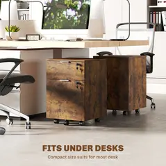 HOMCOM Two-Drawer Lockable Filing Cabinet - Black and Rustic Brown - 8